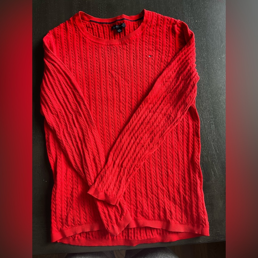 Tommy Hilfiger Vibrant Red Women’s Cable Knit Sweater Classic XL Crewneck